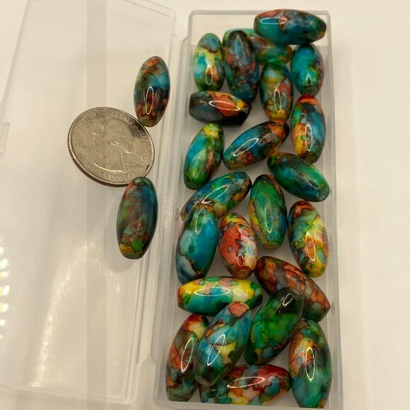 Beads 30 Oblong Glass Beads Hand Painted Colorful beads for making jewelry NEW - Picture 3 of 7